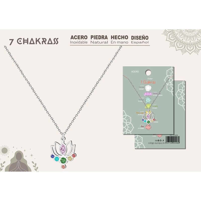 Colgante 7 Chakras Con Piedra Natural Y Acero plateado  - Coleccion 7 chakras